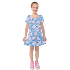 Watercolor Violets Kids  Short Sleeve Velvet Dress by SpinnyChairDesigns