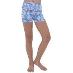 Watercolor Violets Kids  Lightweight Velour Yoga Shorts by SpinnyChairDesigns