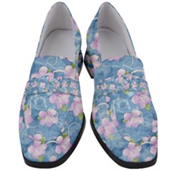 Watercolor Violets Women s Chunky Heel Loafers by SpinnyChairDesigns