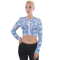 Watercolor Violets Long Sleeve Cropped Velvet Jacket by SpinnyChairDesigns