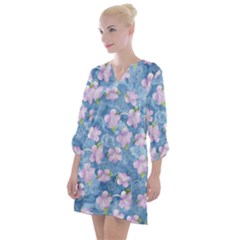 Watercolor Violets Open Neck Shift Dress by SpinnyChairDesigns