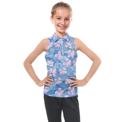 Watercolor Violets Kids  Sleeveless Polo Tee by SpinnyChairDesigns