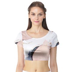 Pink And Blue Marble Short Sleeve Crop Top