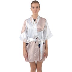 Pink And Blue Marble Half Sleeve Satin Kimono  by kiroiharu