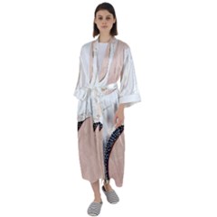 Pink And Blue Marble Maxi Satin Kimono