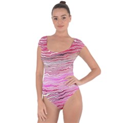 Pink Abstract Stripes Short Sleeve Leotard  by SpinnyChairDesigns