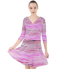 Pink Abstract Stripes Quarter Sleeve Front Wrap Dress by SpinnyChairDesigns