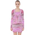 Pink Abstract Stripes V-neck Bodycon Long Sleeve Dress View1