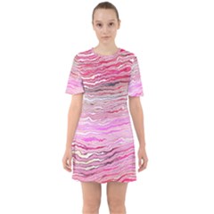 Pink Abstract Stripes Sixties Short Sleeve Mini Dress by SpinnyChairDesigns