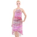 Pink Abstract Stripes High-Low Halter Chiffon Dress  View1