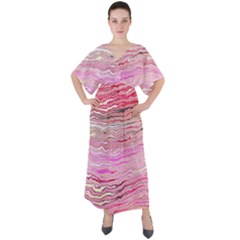 Pink Abstract Stripes V-neck Boho Style Maxi Dress by SpinnyChairDesigns