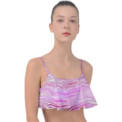 Pink Abstract Stripes Frill Bikini Top by SpinnyChairDesigns