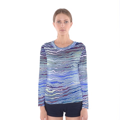 Blue Abstract Stripes Women s Long Sleeve Tee by SpinnyChairDesigns