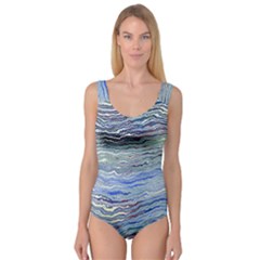 Blue Abstract Stripes Princess Tank Leotard  by SpinnyChairDesigns