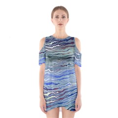 Blue Abstract Stripes Shoulder Cutout One Piece Dress by SpinnyChairDesigns