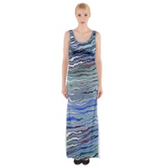 Blue Abstract Stripes Thigh Split Maxi Dress by SpinnyChairDesigns