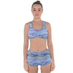 Blue Abstract Stripes Racerback Boyleg Bikini Set by SpinnyChairDesigns