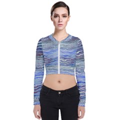 Blue Abstract Stripes Long Sleeve Zip Up Bomber Jacket by SpinnyChairDesigns