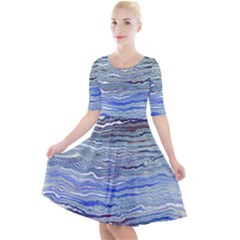 Blue Abstract Stripes Quarter Sleeve A-line Dress by SpinnyChairDesigns