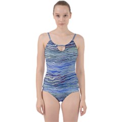 Blue Abstract Stripes Cut Out Top Tankini Set by SpinnyChairDesigns