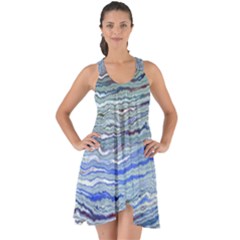 Blue Abstract Stripes Show Some Back Chiffon Dress by SpinnyChairDesigns