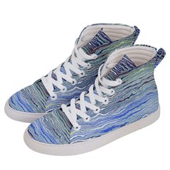 Blue Abstract Stripes Women s Hi-top Skate Sneakers by SpinnyChairDesigns