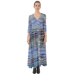 Blue Abstract Stripes Button Up Boho Maxi Dress by SpinnyChairDesigns