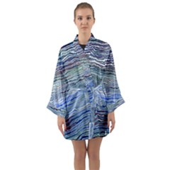 Blue Abstract Stripes Long Sleeve Satin Kimono by SpinnyChairDesigns