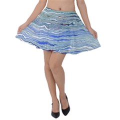 Blue Abstract Stripes Velvet Skater Skirt by SpinnyChairDesigns