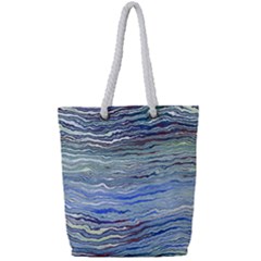 Blue Abstract Stripes Full Print Rope Handle Tote (small) by SpinnyChairDesigns