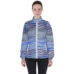 Blue Abstract Stripes Women s High Neck Windbreaker