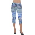 Blue Abstract Stripes Lightweight Velour Capri Leggings  View1