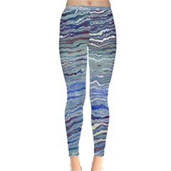 Blue Abstract Stripes Inside Out Leggings by SpinnyChairDesigns