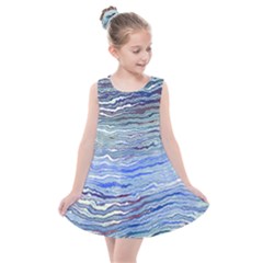 Blue Abstract Stripes Kids  Summer Dress by SpinnyChairDesigns