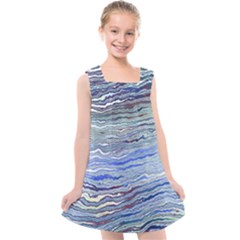 Blue Abstract Stripes Kids  Cross Back Dress by SpinnyChairDesigns