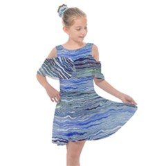 Blue Abstract Stripes Kids  Shoulder Cutout Chiffon Dress by SpinnyChairDesigns