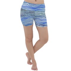 Blue Abstract Stripes Lightweight Velour Yoga Shorts by SpinnyChairDesigns