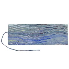 Blue Abstract Stripes Roll Up Canvas Pencil Holder (m) by SpinnyChairDesigns