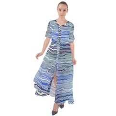 Blue Abstract Stripes Waist Tie Boho Maxi Dress by SpinnyChairDesigns