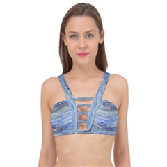 Blue Abstract Stripes Cage Up Bikini Top by SpinnyChairDesigns