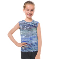 Blue Abstract Stripes Kids  Mesh Tank Top by SpinnyChairDesigns