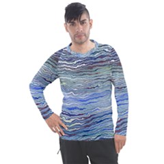 Blue Abstract Stripes Men s Pique Long Sleeve Tee