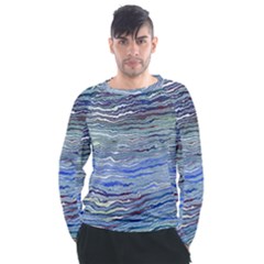 Blue Abstract Stripes Men s Long Sleeve Raglan Tee