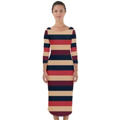 Seventies Stripes Quarter Sleeve Midi Bodycon Dress by tmsartbazaar