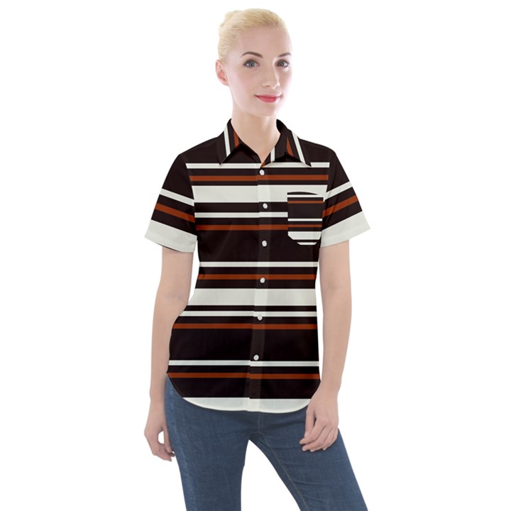 Classic Coffee Brown Women s Short Sleeve Pocket Shirt