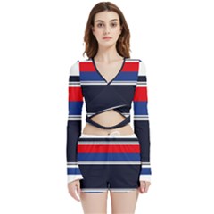 Casual Uniform Stripes Velvet Wrap Crop Top