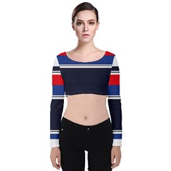 Casual Uniform Stripes Velvet Long Sleeve Crop Top by tmsartbazaar