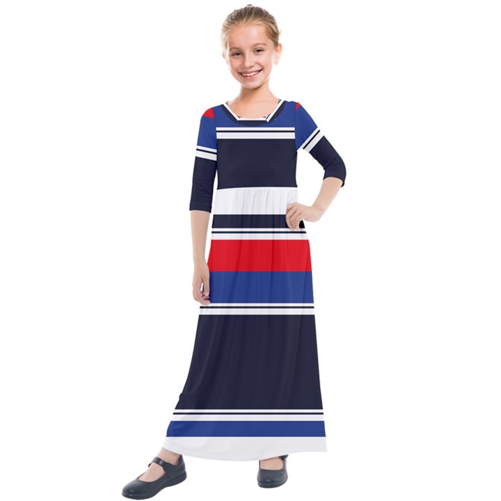 Casual Uniform Stripes Kids  Quarter Sleeve Maxi Dress