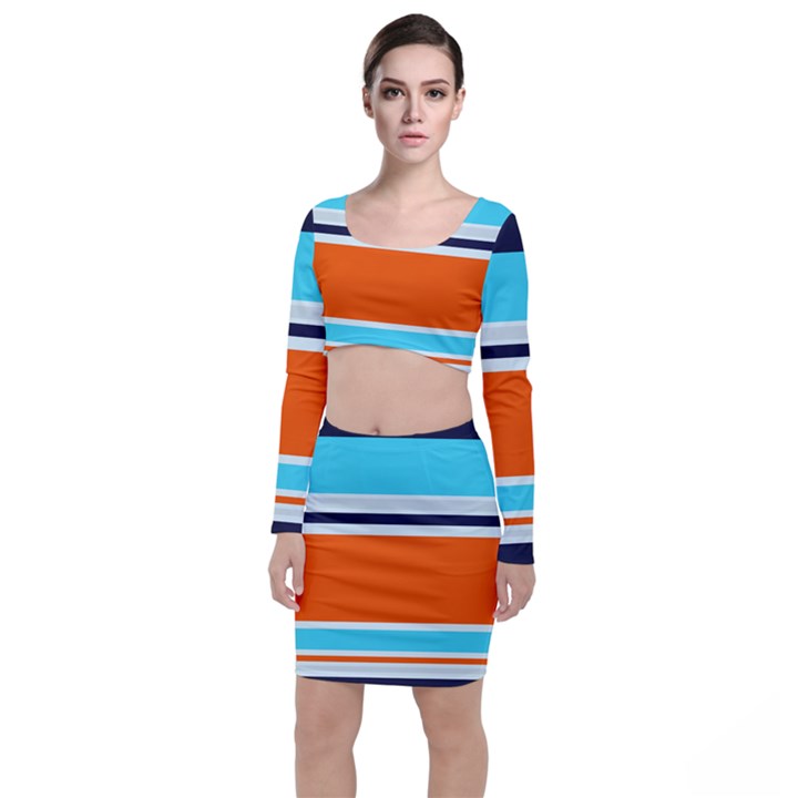 Tri Color Stripes Top and Skirt Sets