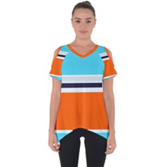 Tri Color Stripes Cut Out Side Drop Tee by tmsartbazaar